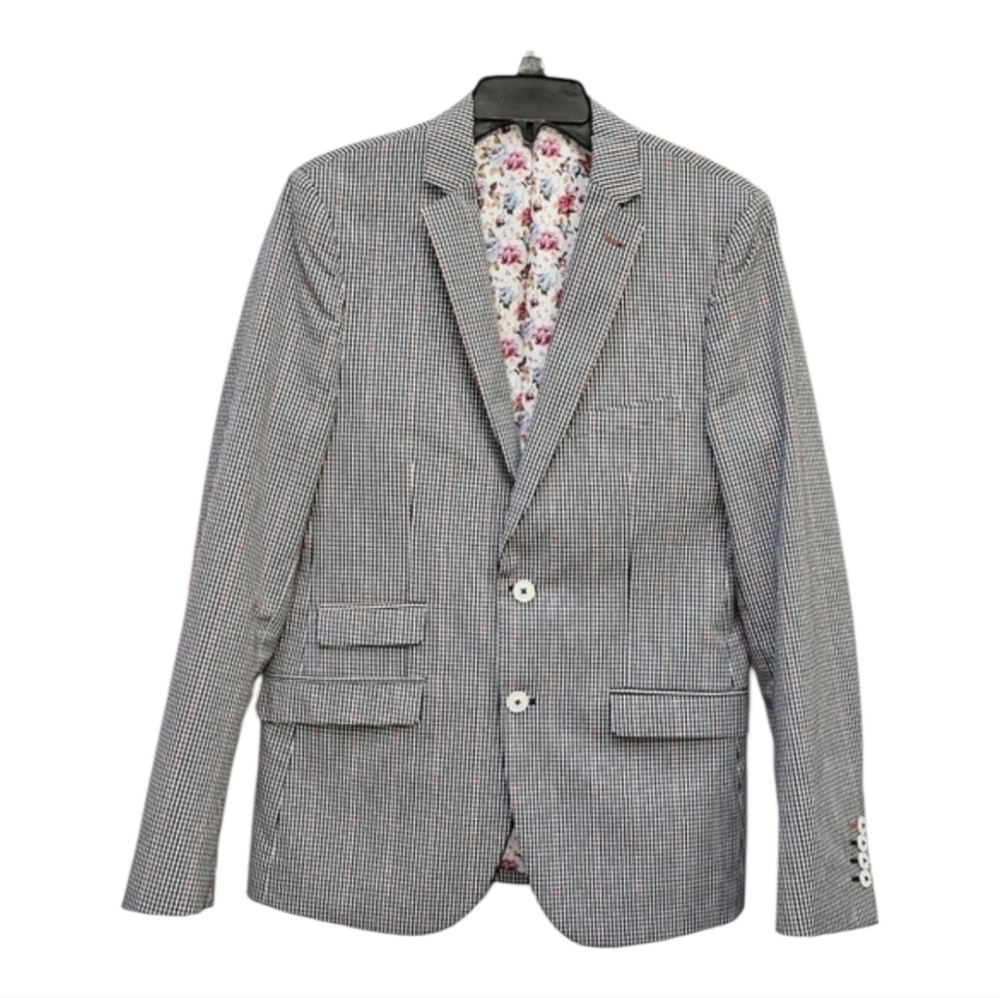 Paisley & Grey Skinny Fit Black White Red Checked Suit Coat Jacket Size 40R